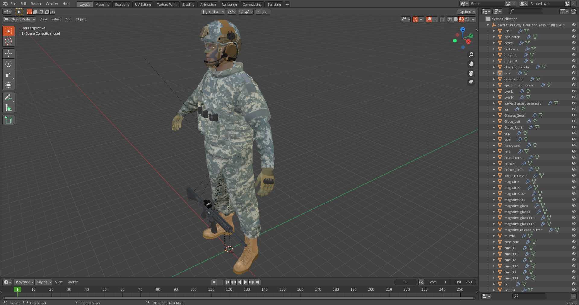 3D model Soldier in Grey Gear and Assault Rifle A-pose