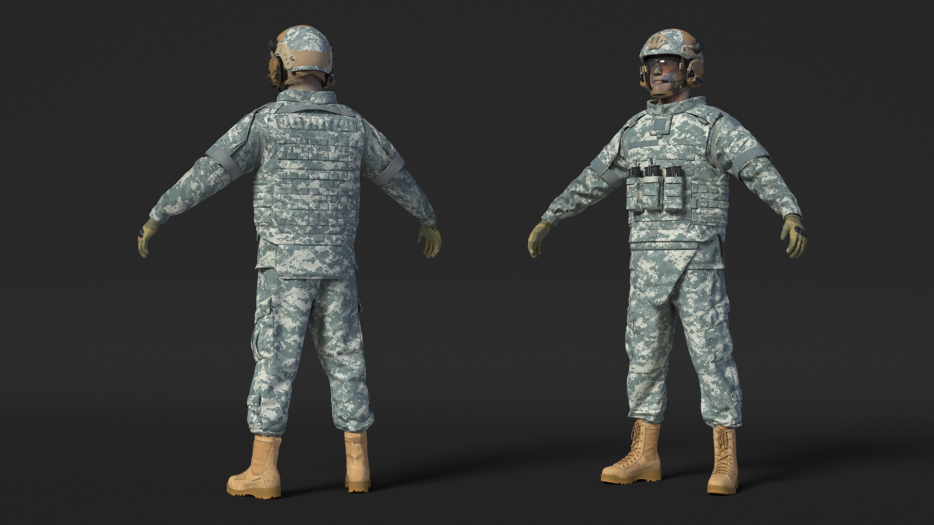 3D model Soldier in Grey Gear and Assault Rifle A-pose