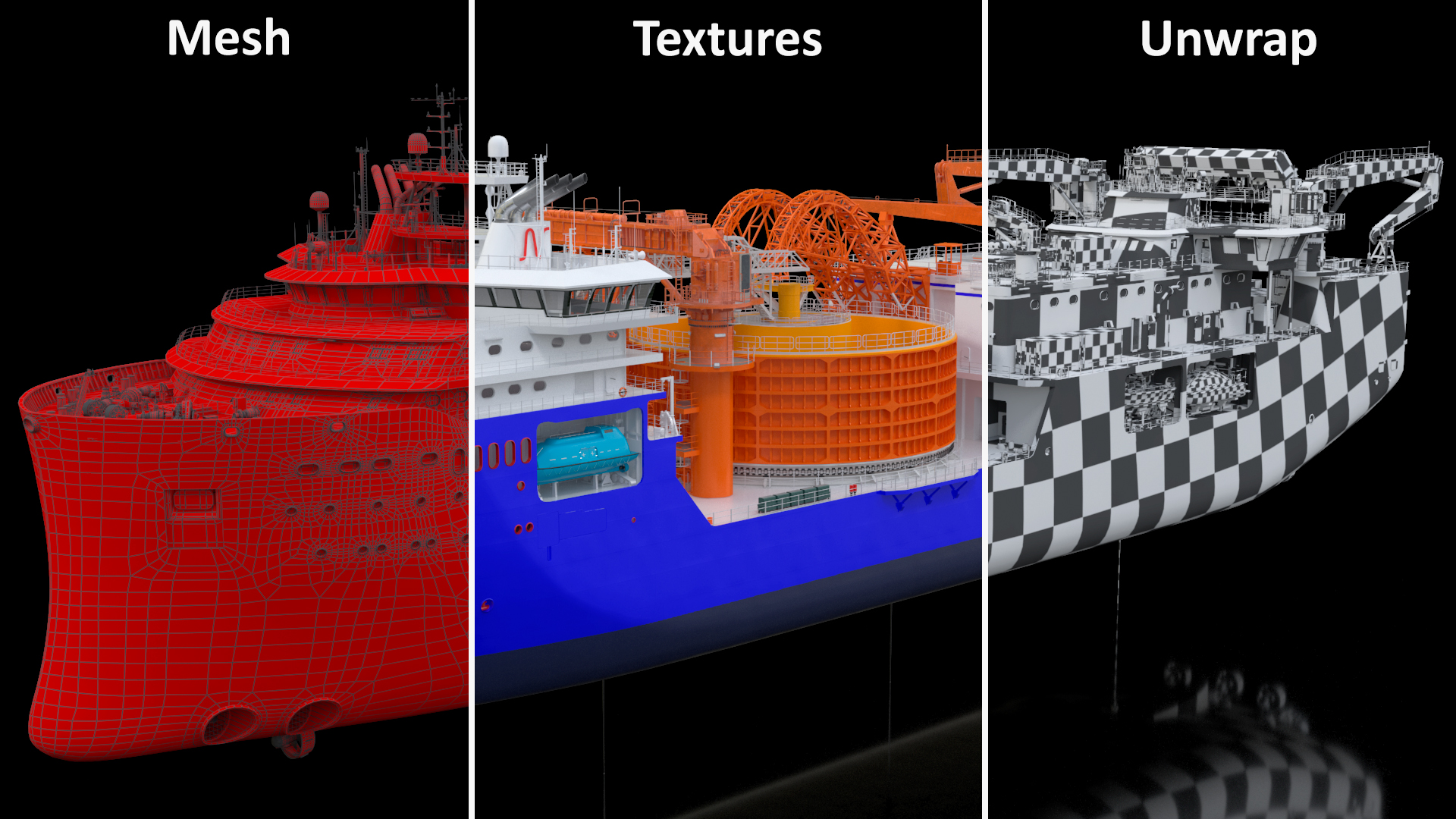 3D model Cable Layer Vessel Blue Rigged