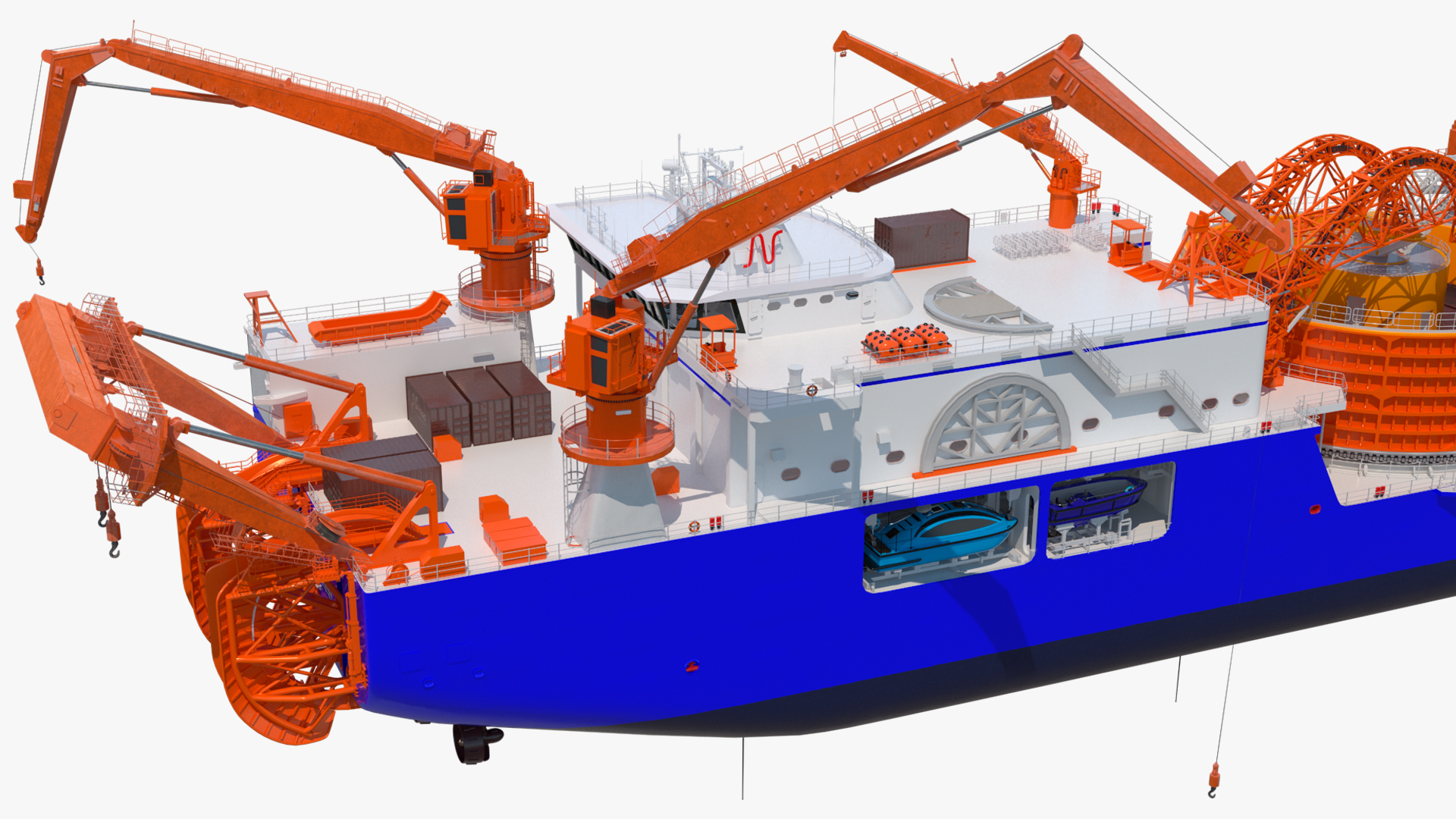 3D model Cable Layer Vessel Blue Rigged