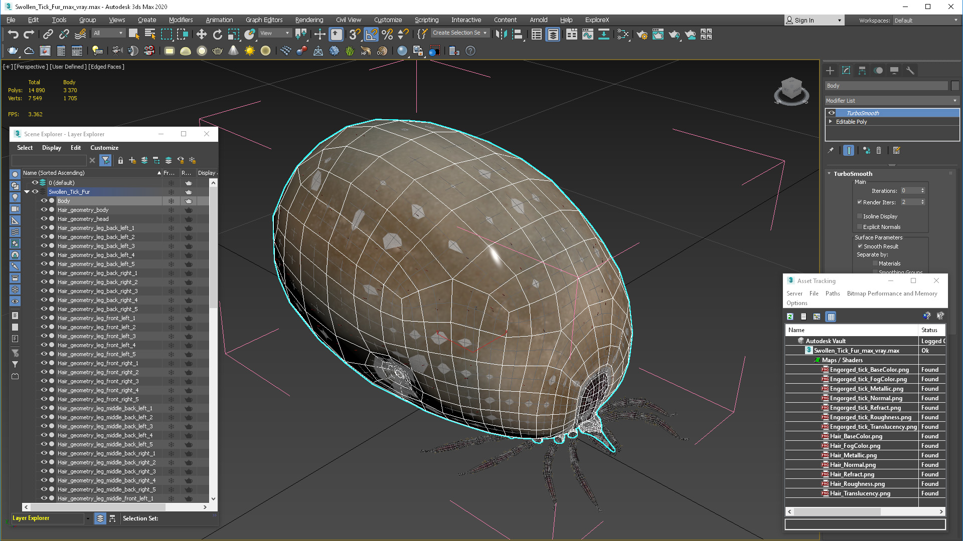 3D Swollen Tick Fur