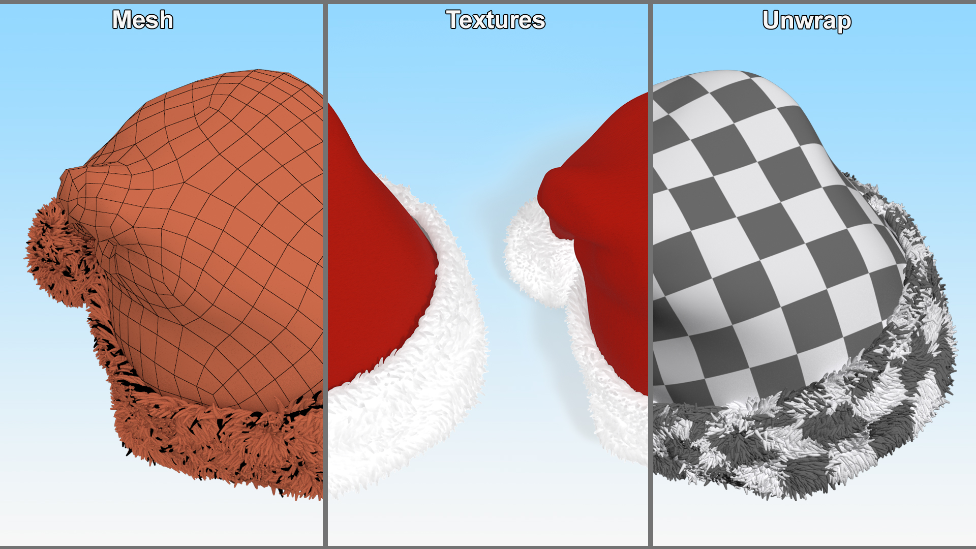 Traditional Xmas Santa Claus Holiday Hat Fur 3D model