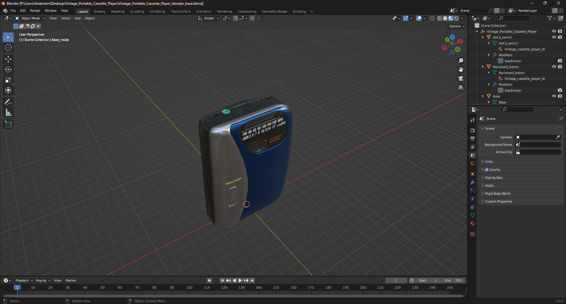 Vintage Portable Cassette Player 3D