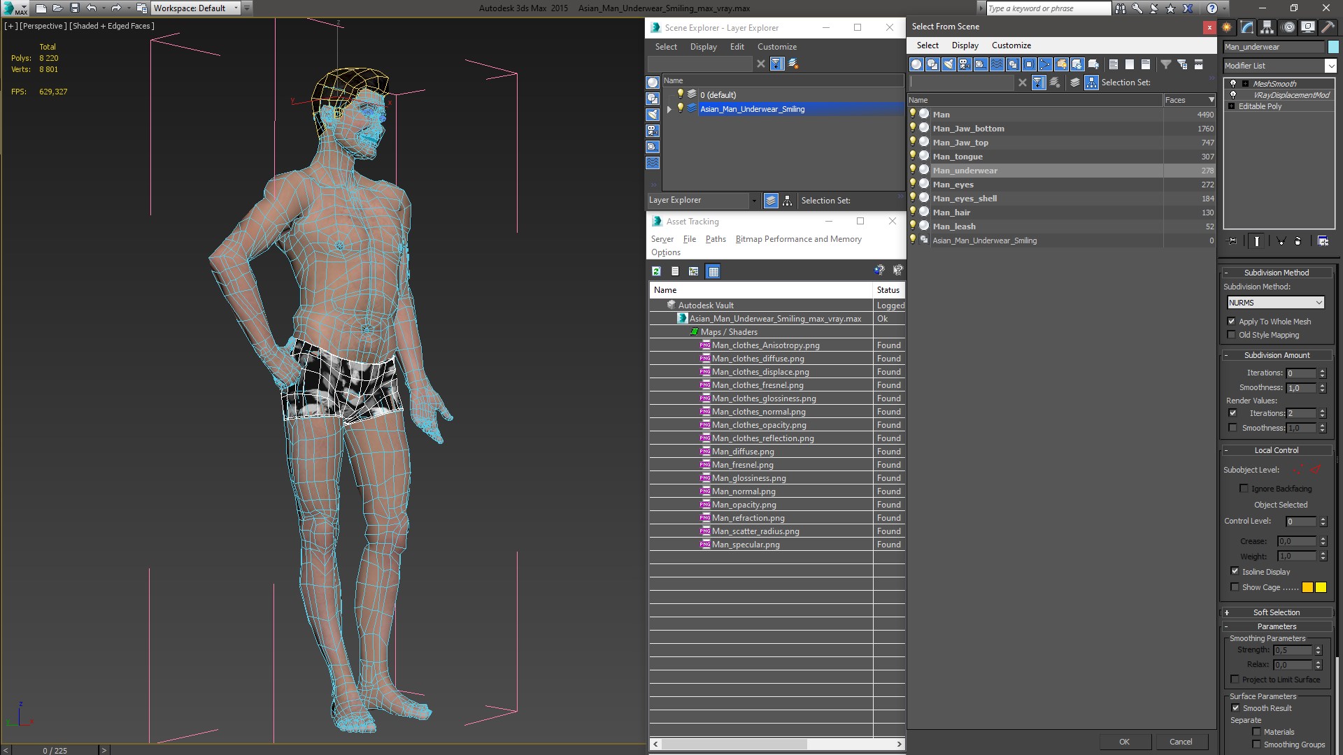 Asian Man Underwear Smiling 3D