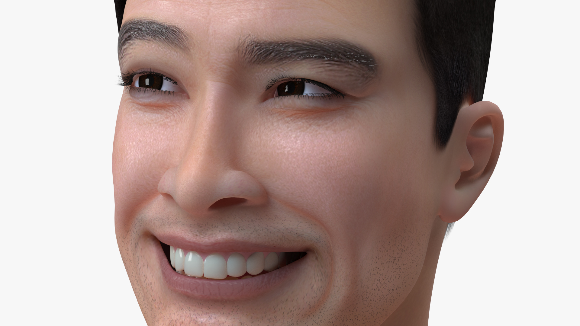 Asian Man Underwear Smiling 3D