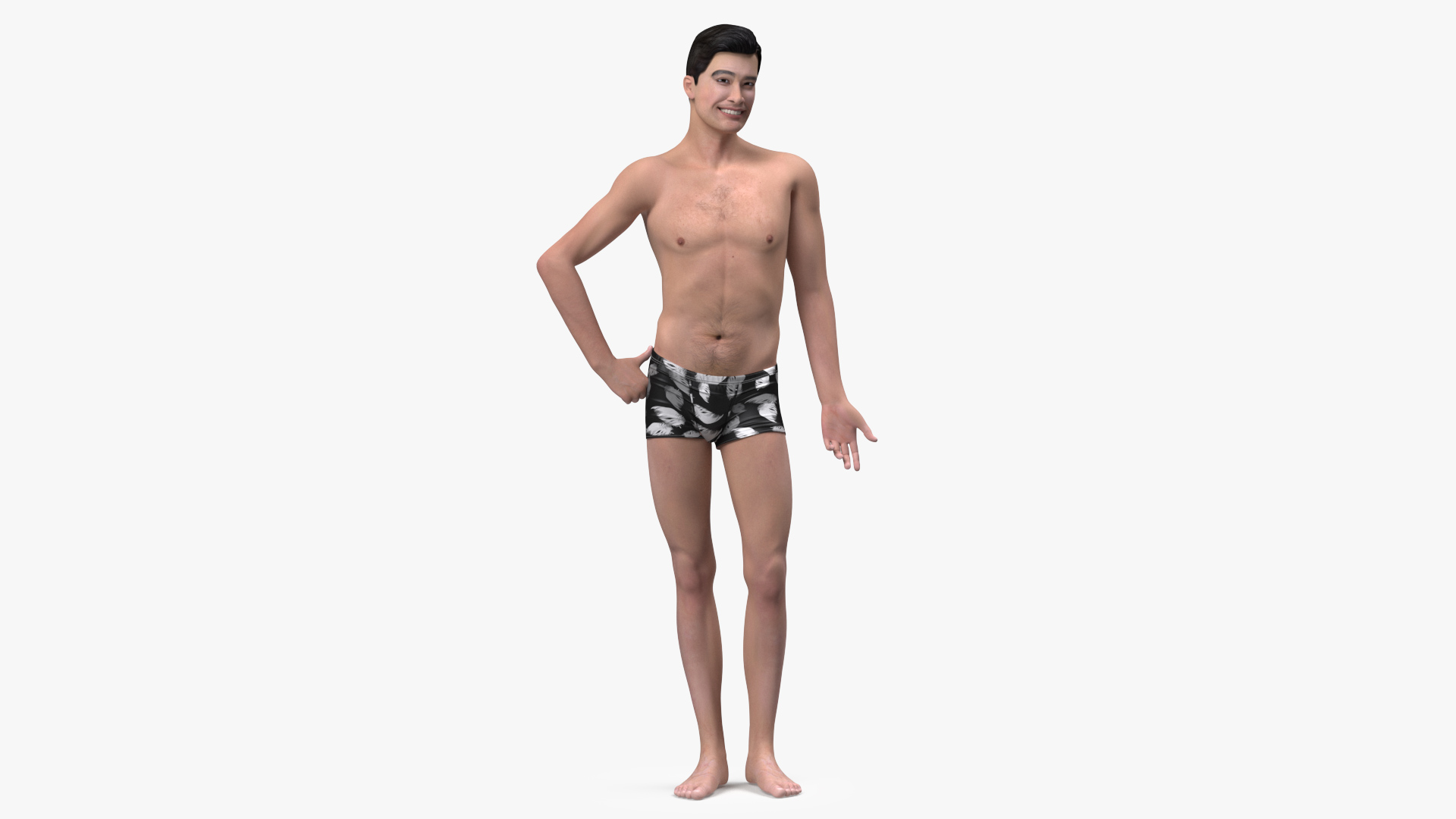 Asian Man Underwear Smiling 3D