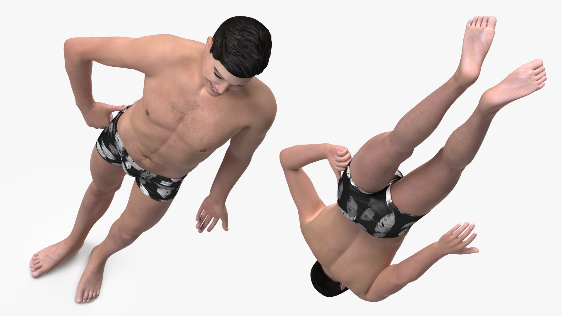 Asian Man Underwear Smiling 3D