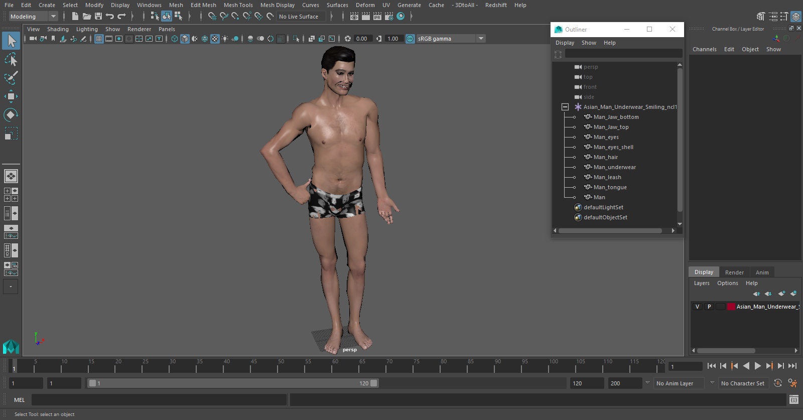 Asian Man Underwear Smiling 3D