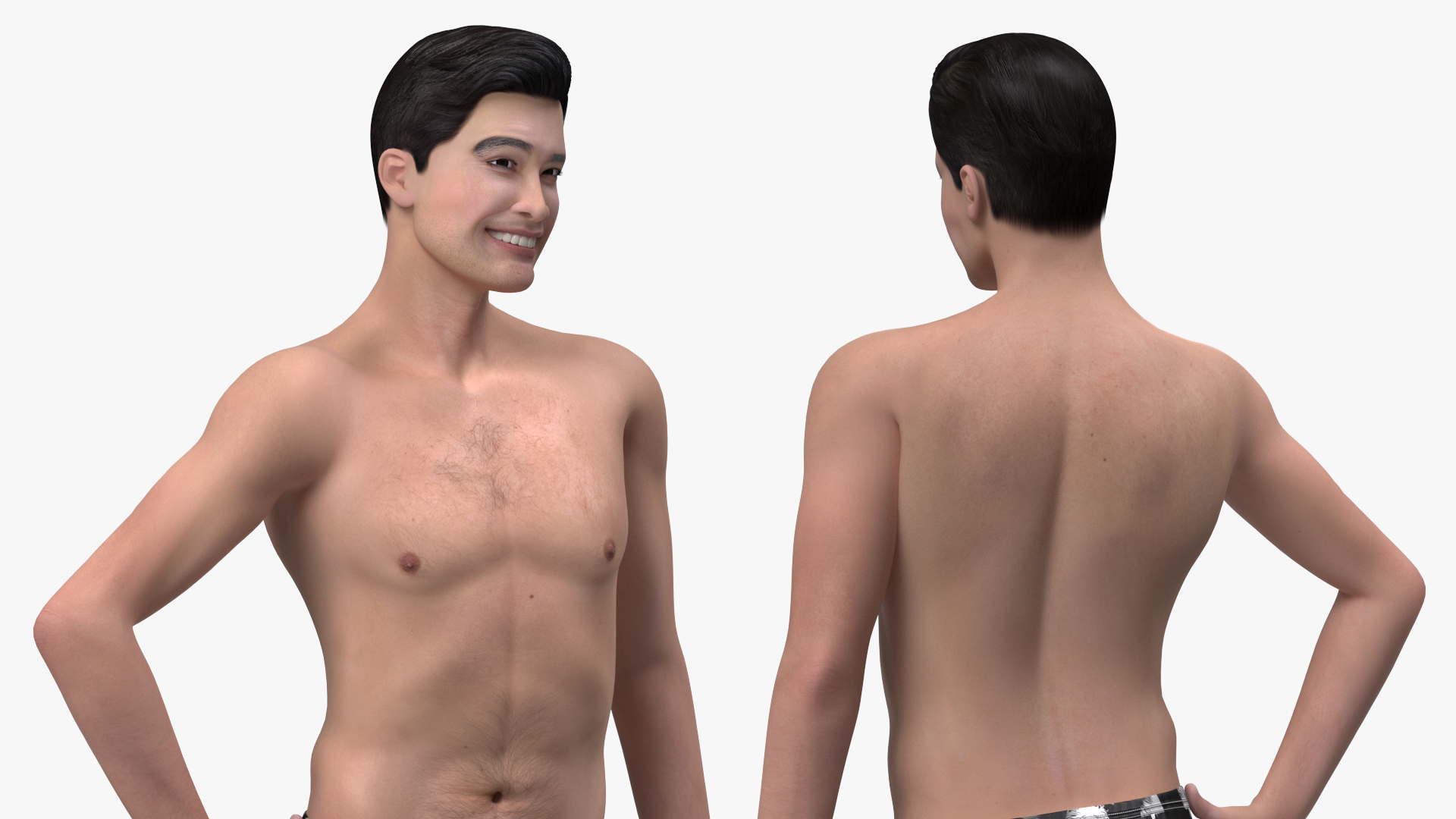 Asian Man Underwear Smiling 3D