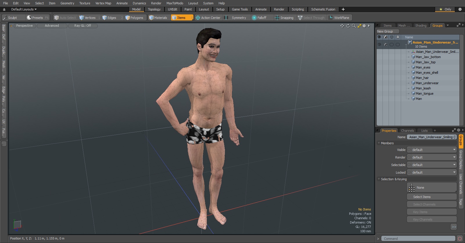 Asian Man Underwear Smiling 3D