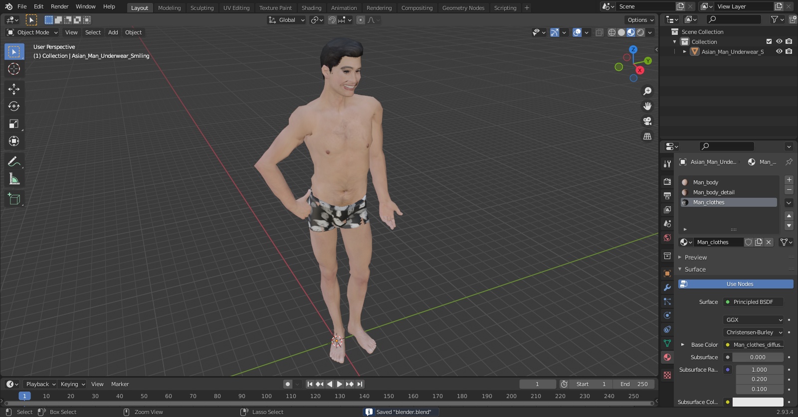 Asian Man Underwear Smiling 3D