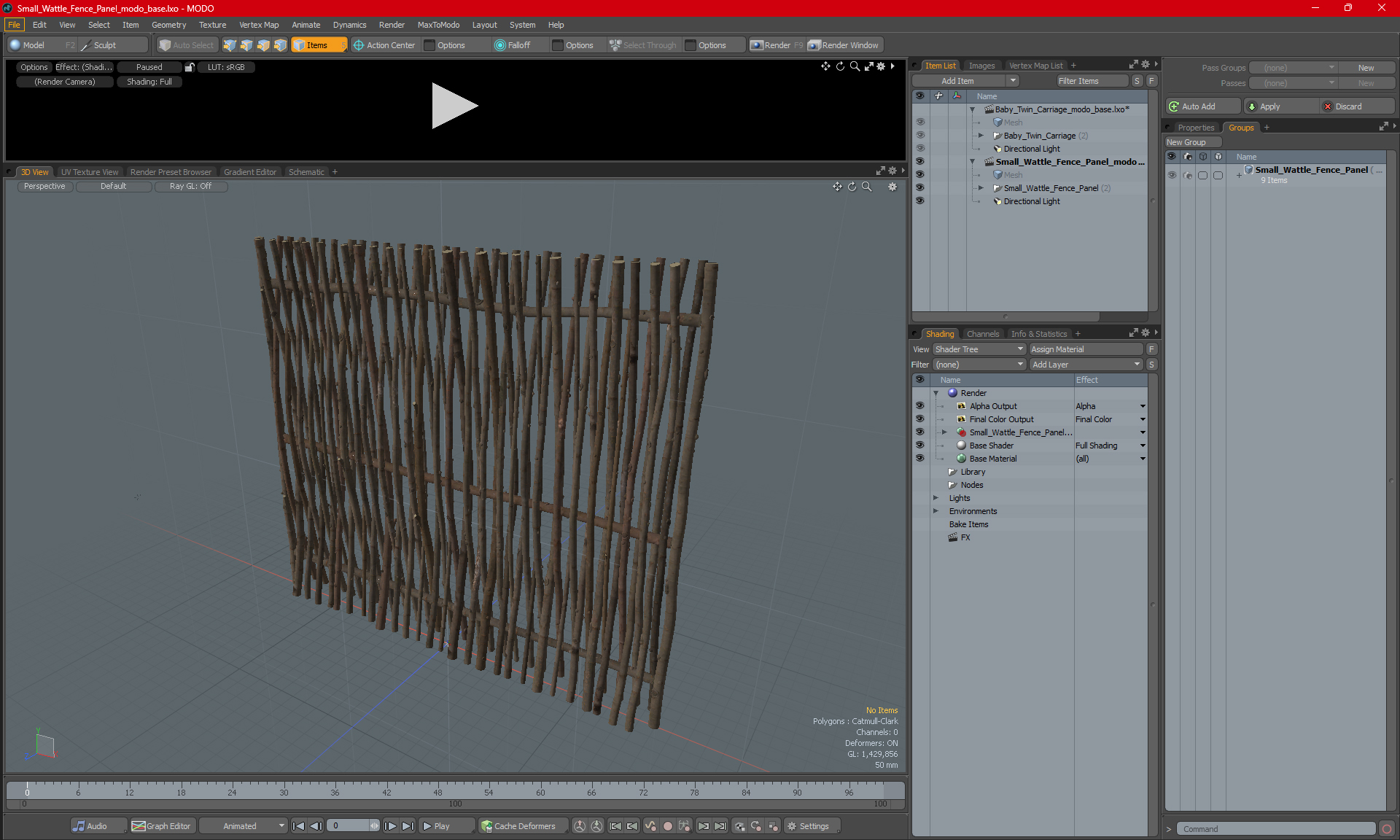 Small Wattle Fence Panel 3D model