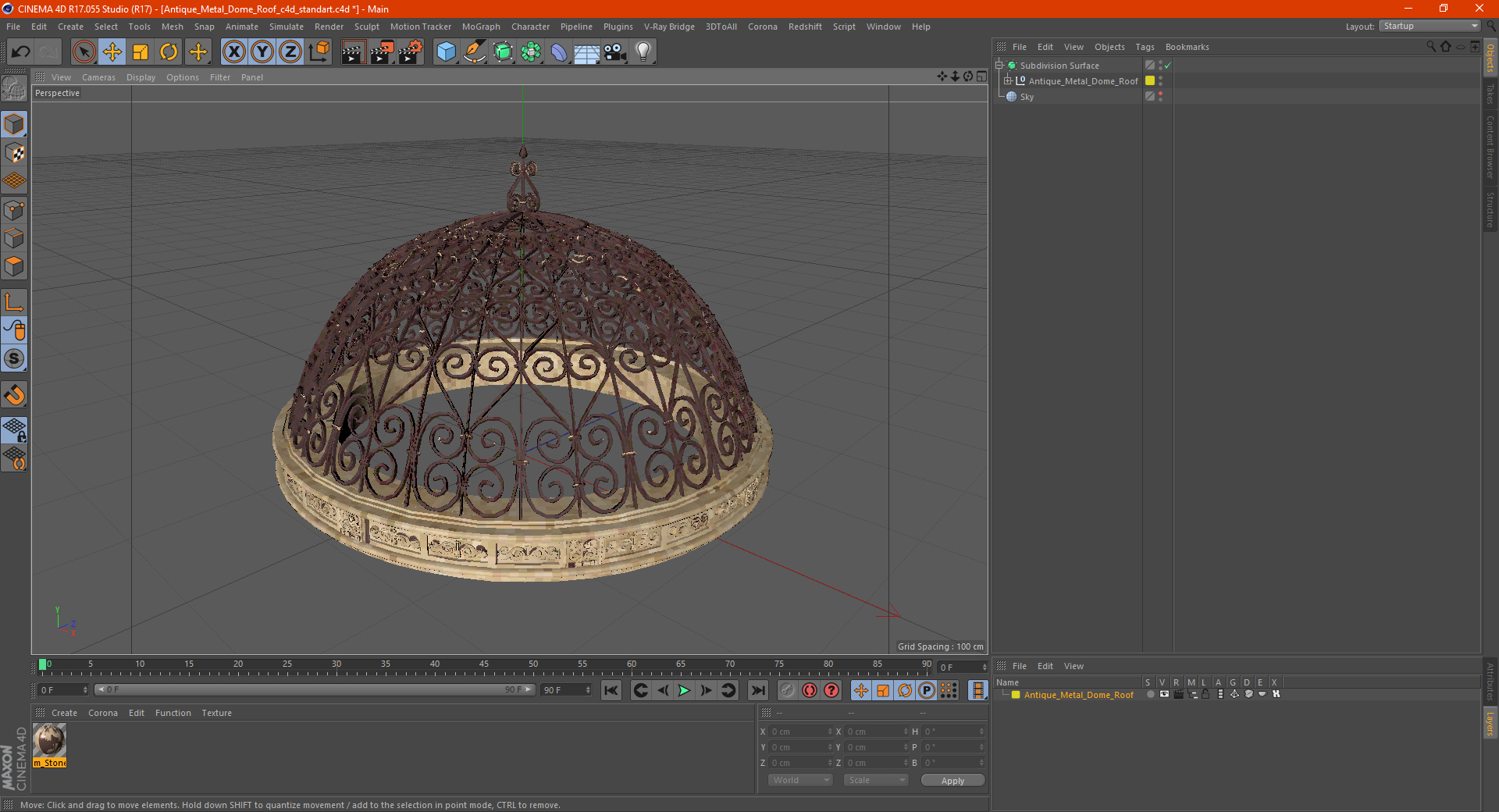 3D Antique Metal Dome Roof model