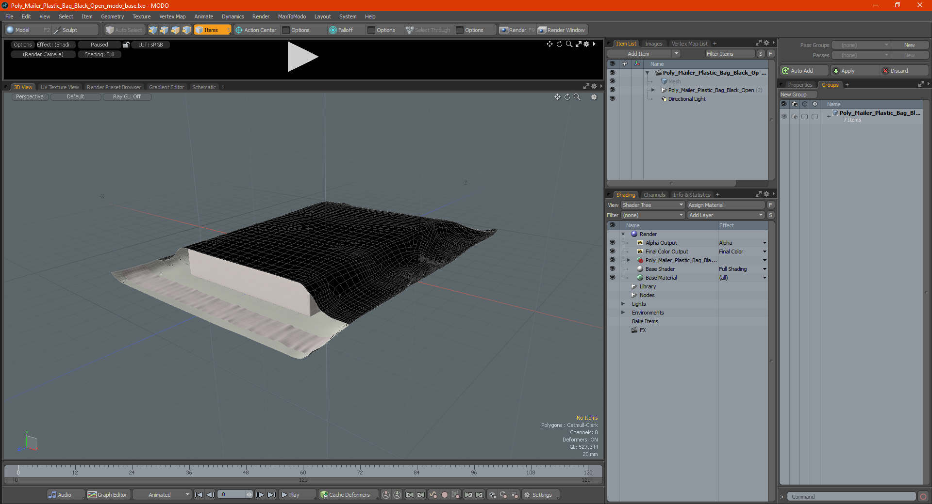 Poly Mailer Plastic Bag Black Open 3D model