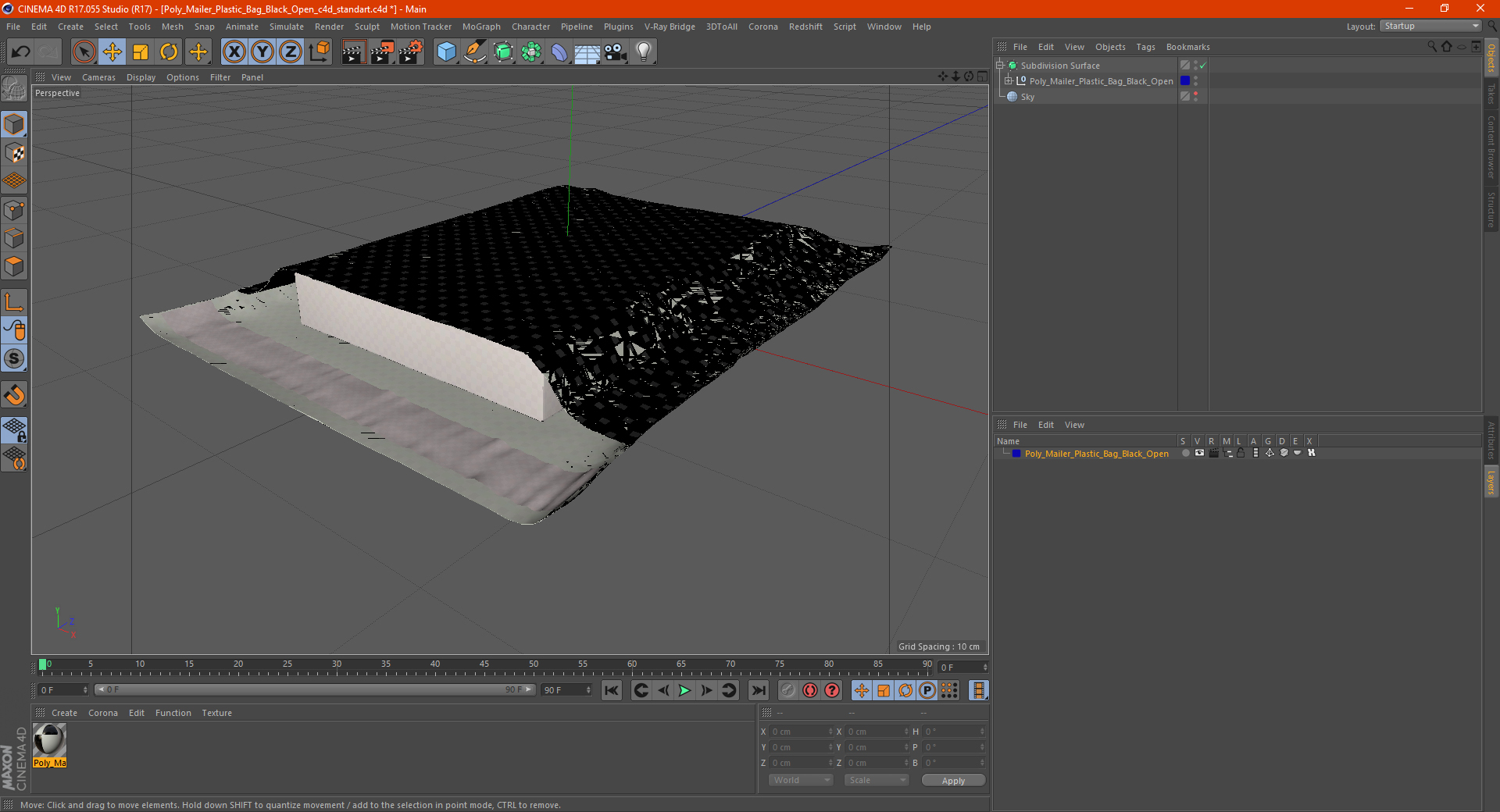 Poly Mailer Plastic Bag Black Open 3D model