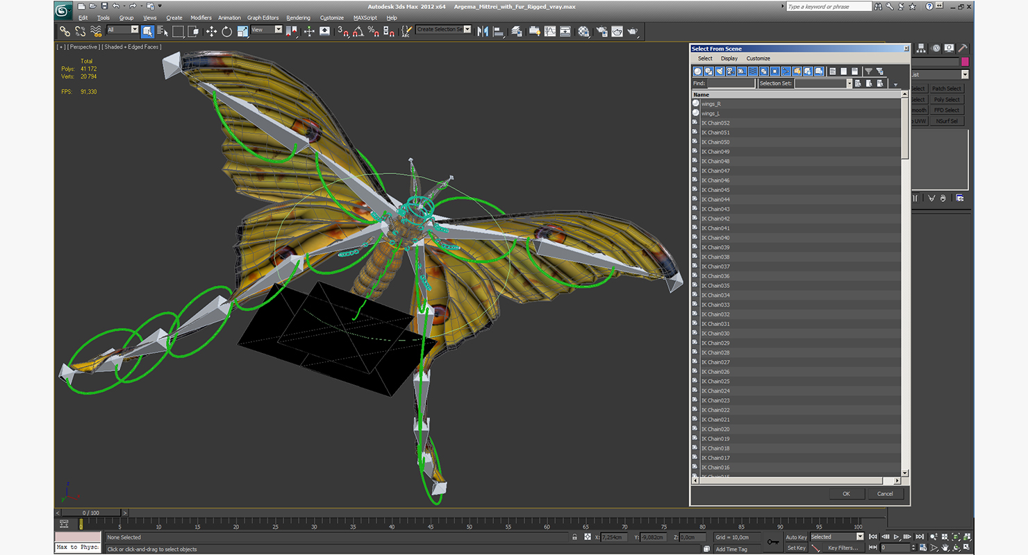3D model Argema Mittrei with Fur Rigged