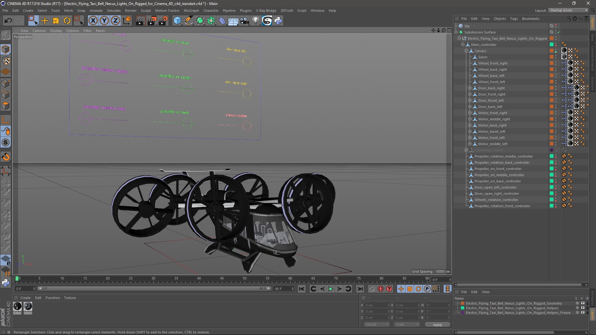 Electric Flying Taxi Bell Nexus Lights On Rigged for Cinema 4D 3D
