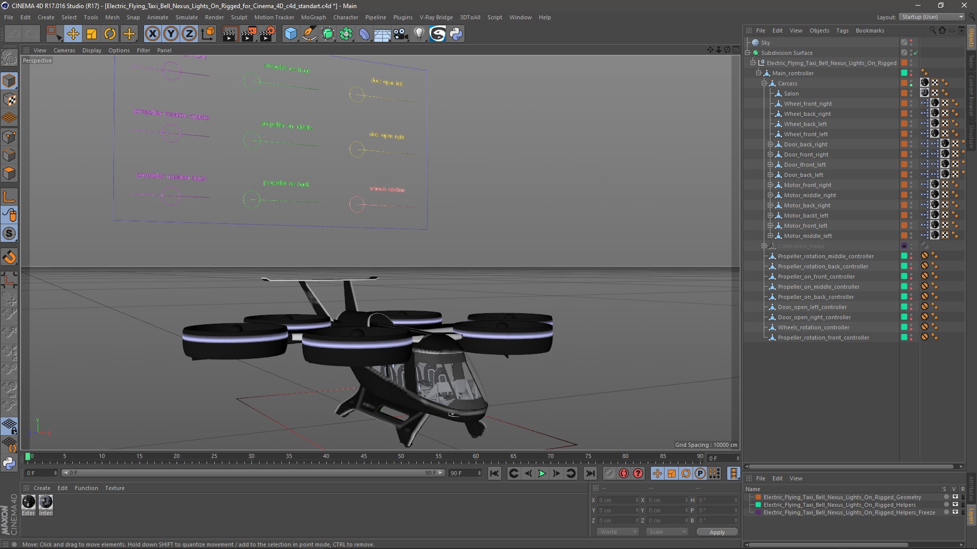 Electric Flying Taxi Bell Nexus Lights On Rigged for Cinema 4D 3D
