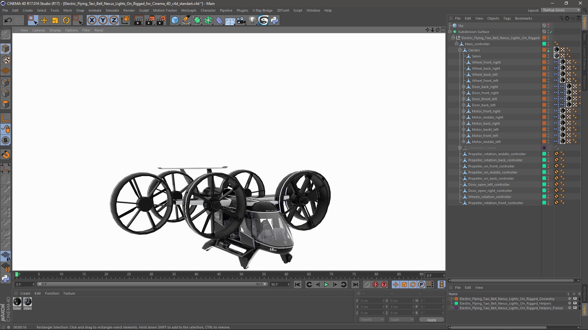 Electric Flying Taxi Bell Nexus Lights On Rigged for Cinema 4D 3D