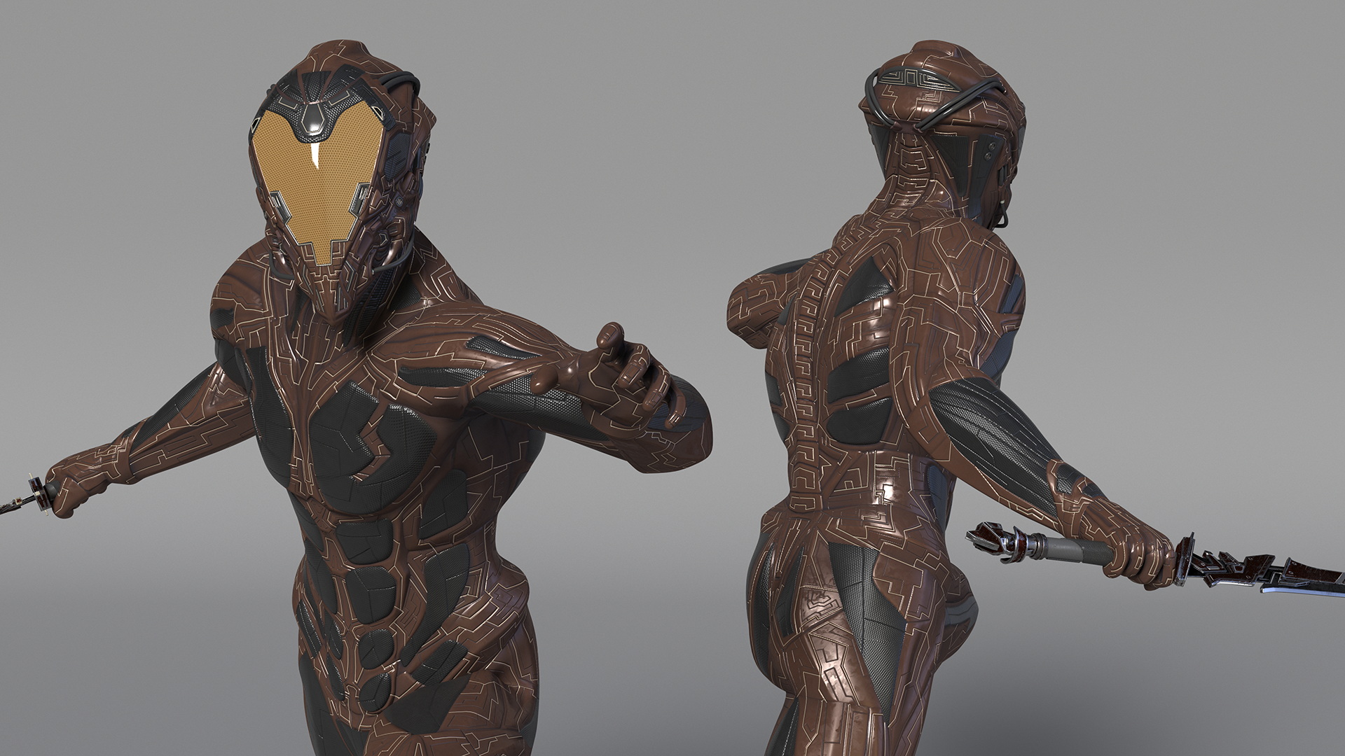 Futuristic Warrior with Sword Running Pose 3D