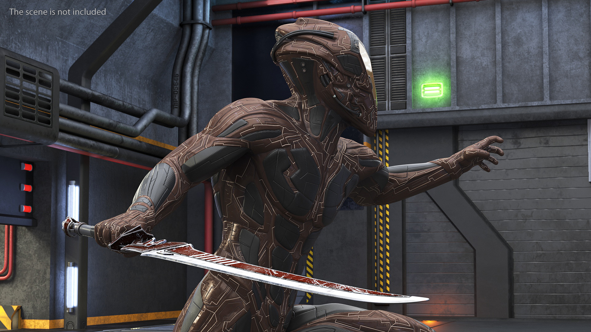 Futuristic Warrior with Sword Running Pose 3D