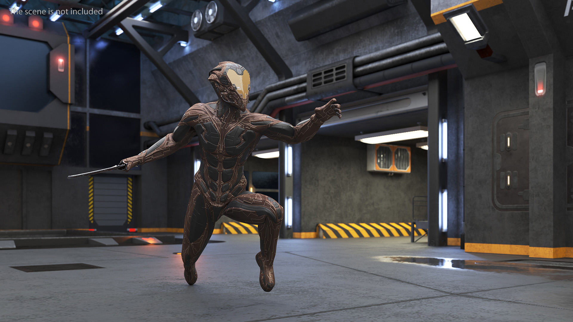 Futuristic Warrior with Sword Running Pose 3D
