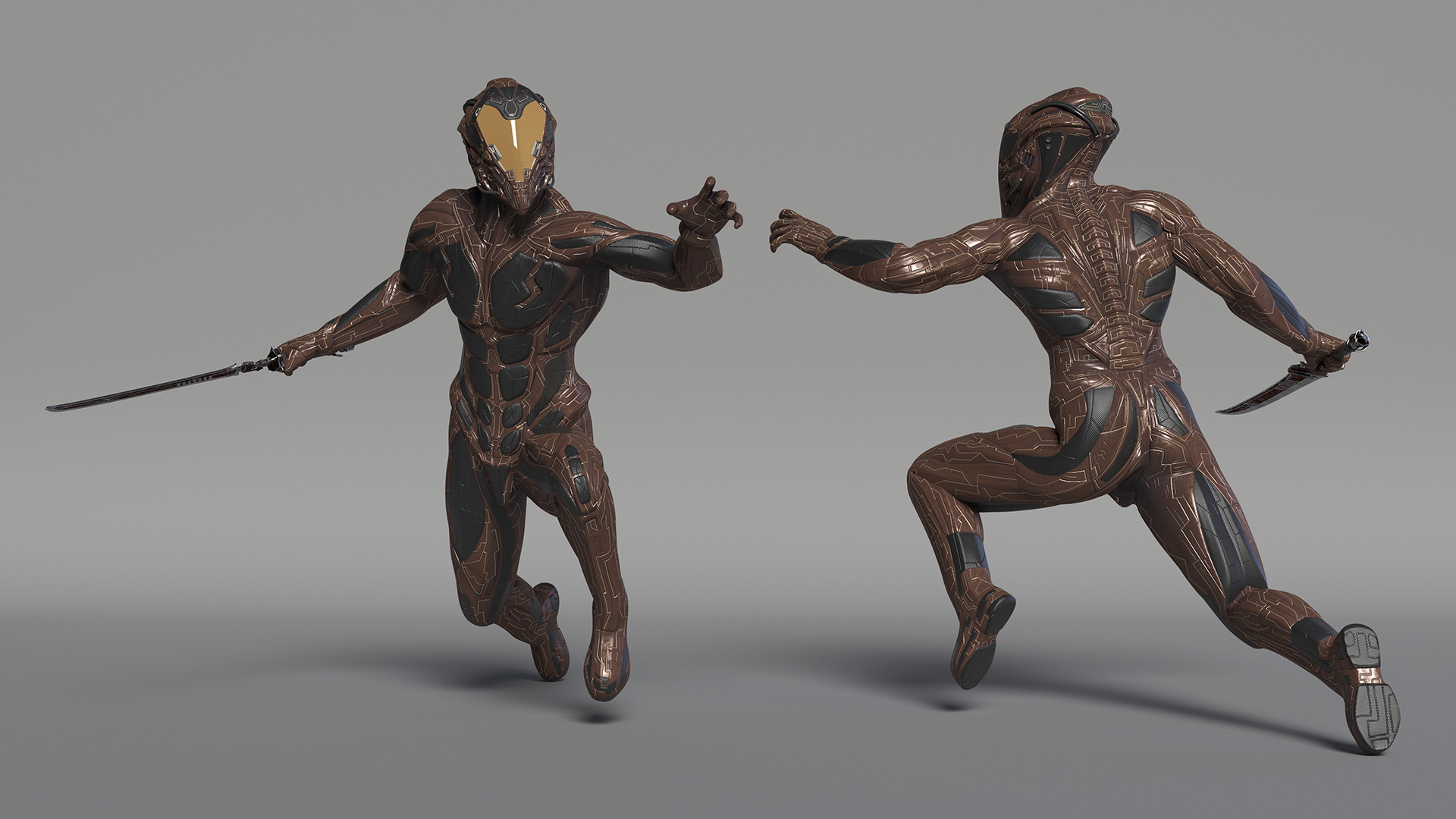 Futuristic Warrior with Sword Running Pose 3D
