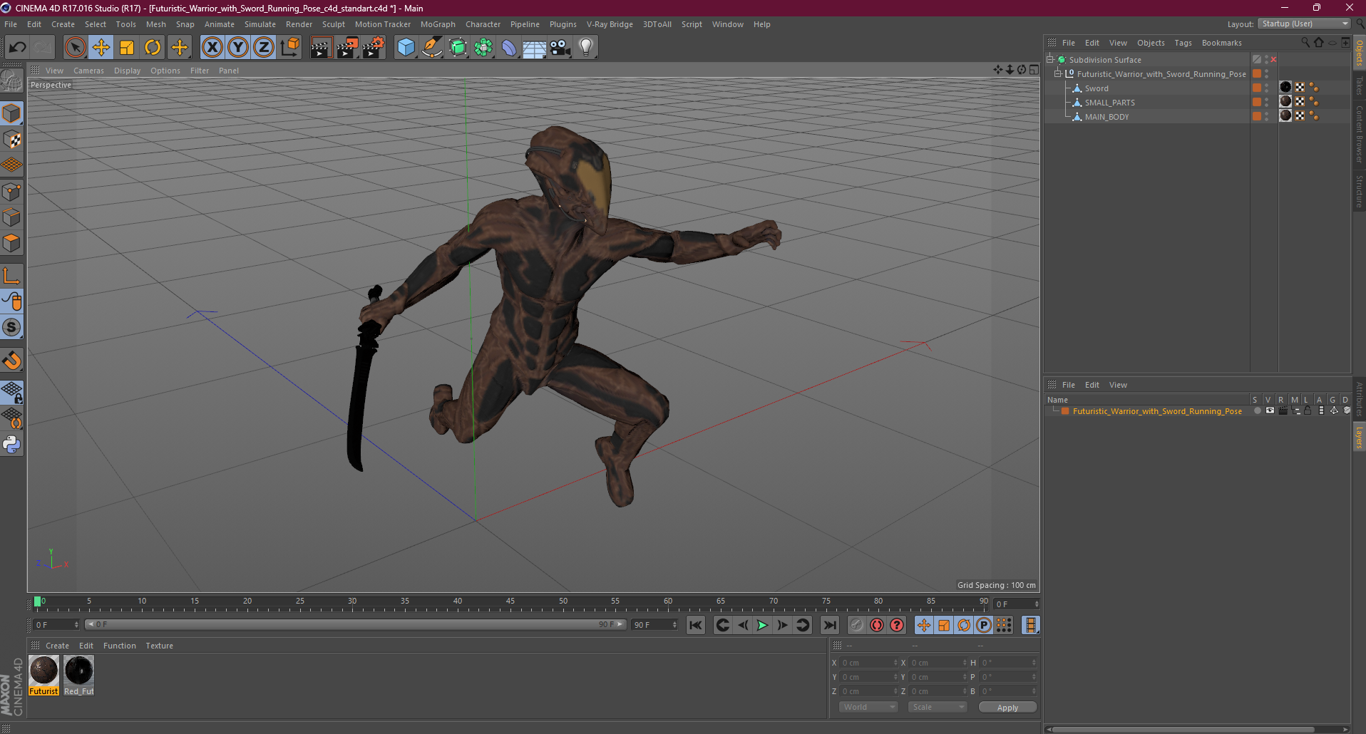 Futuristic Warrior with Sword Running Pose 3D