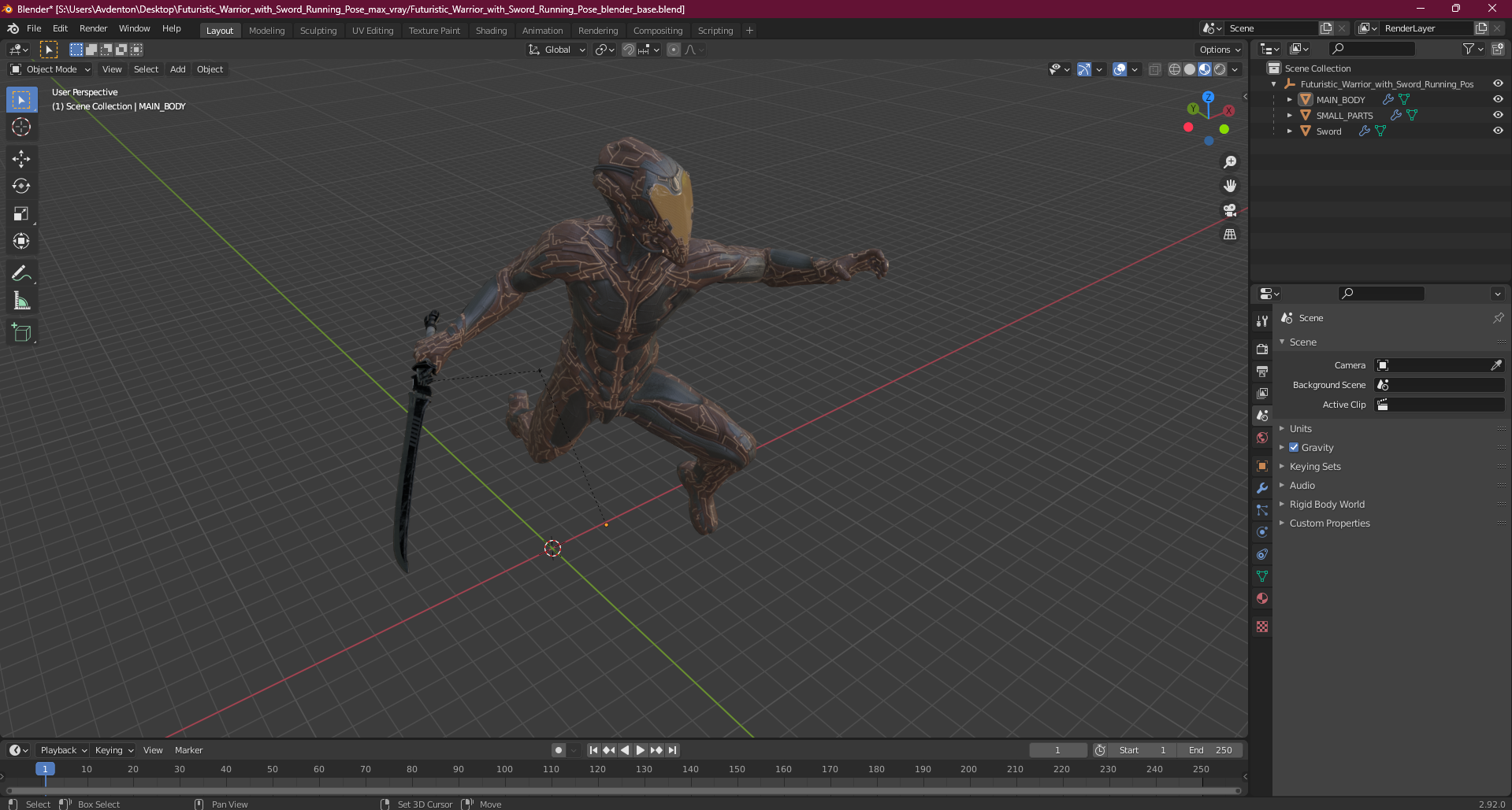 Futuristic Warrior with Sword Running Pose 3D
