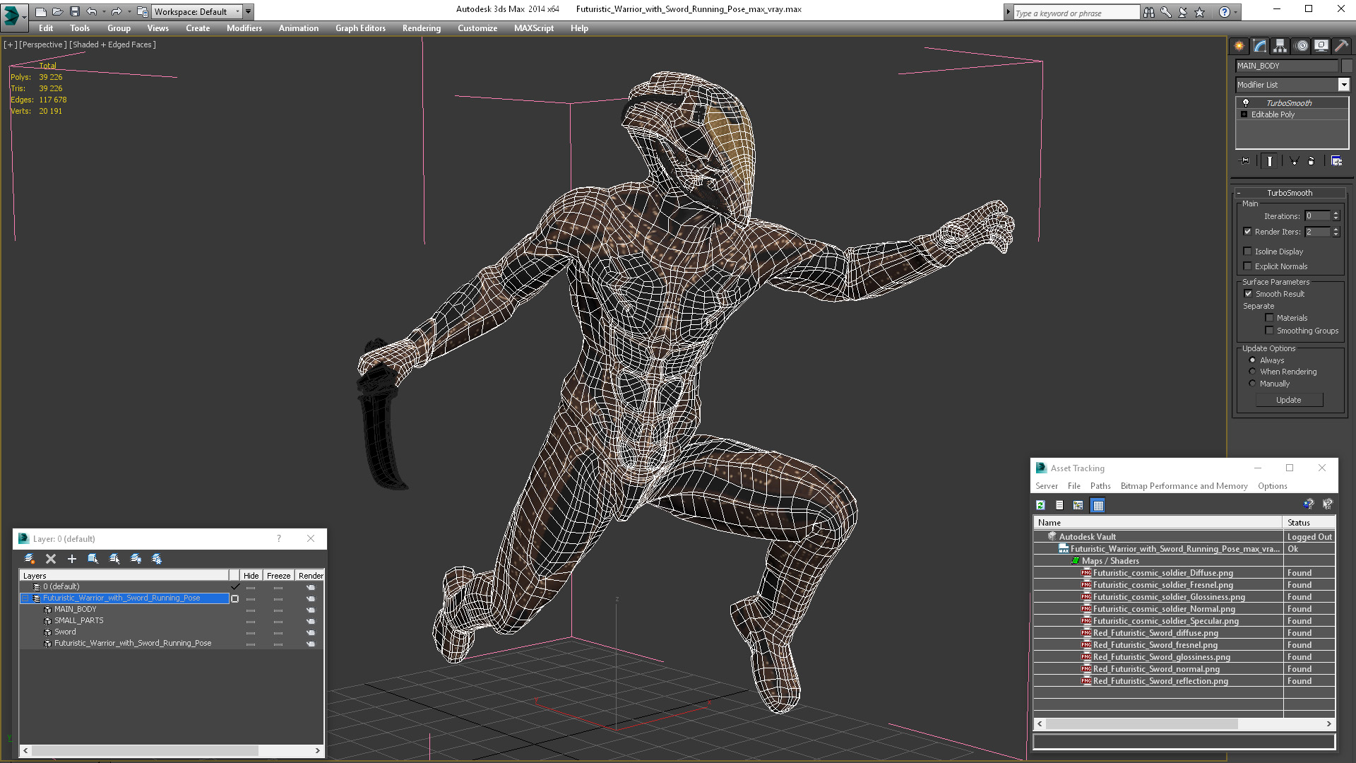 Futuristic Warrior with Sword Running Pose 3D
