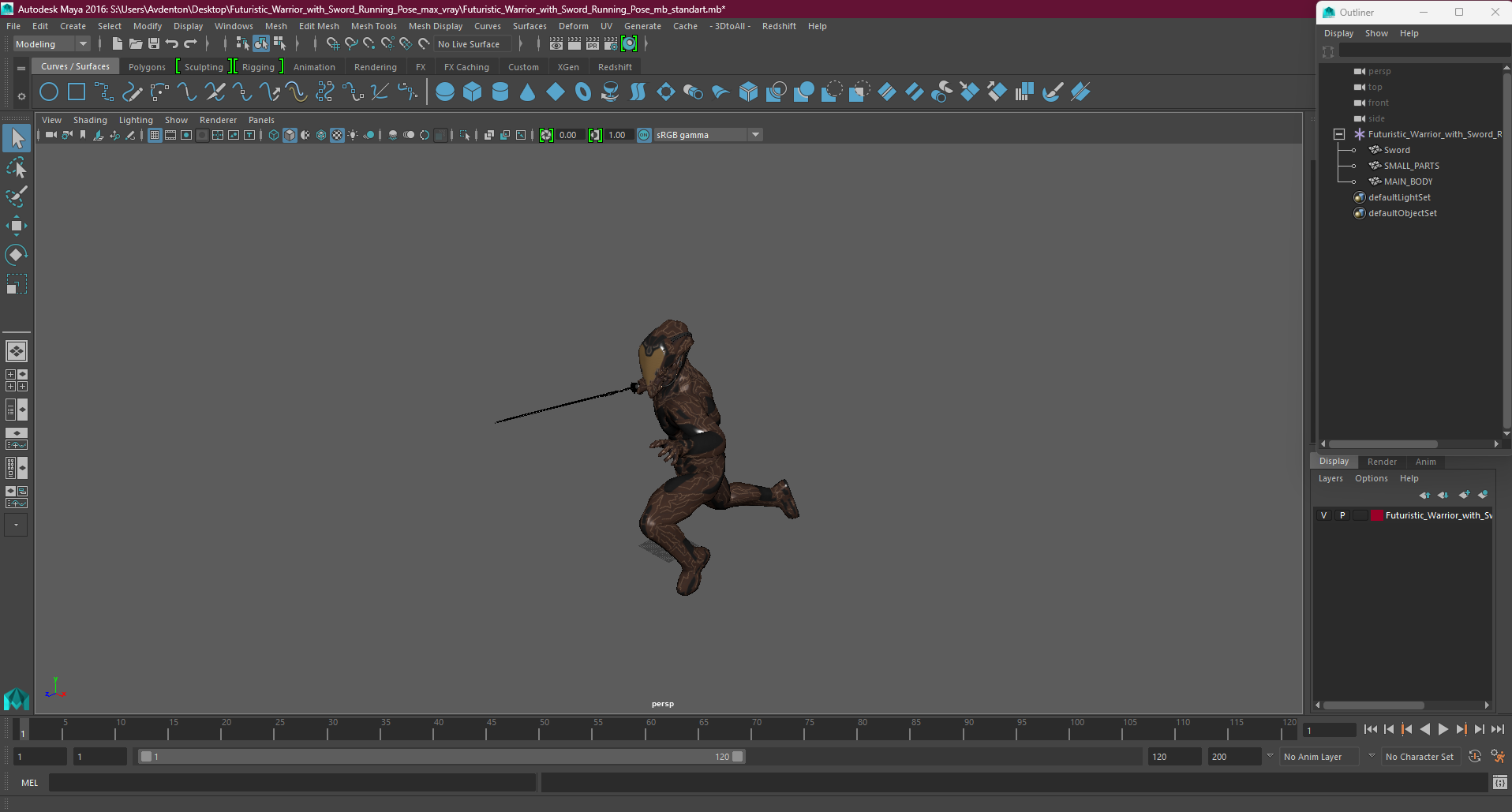 Futuristic Warrior with Sword Running Pose 3D