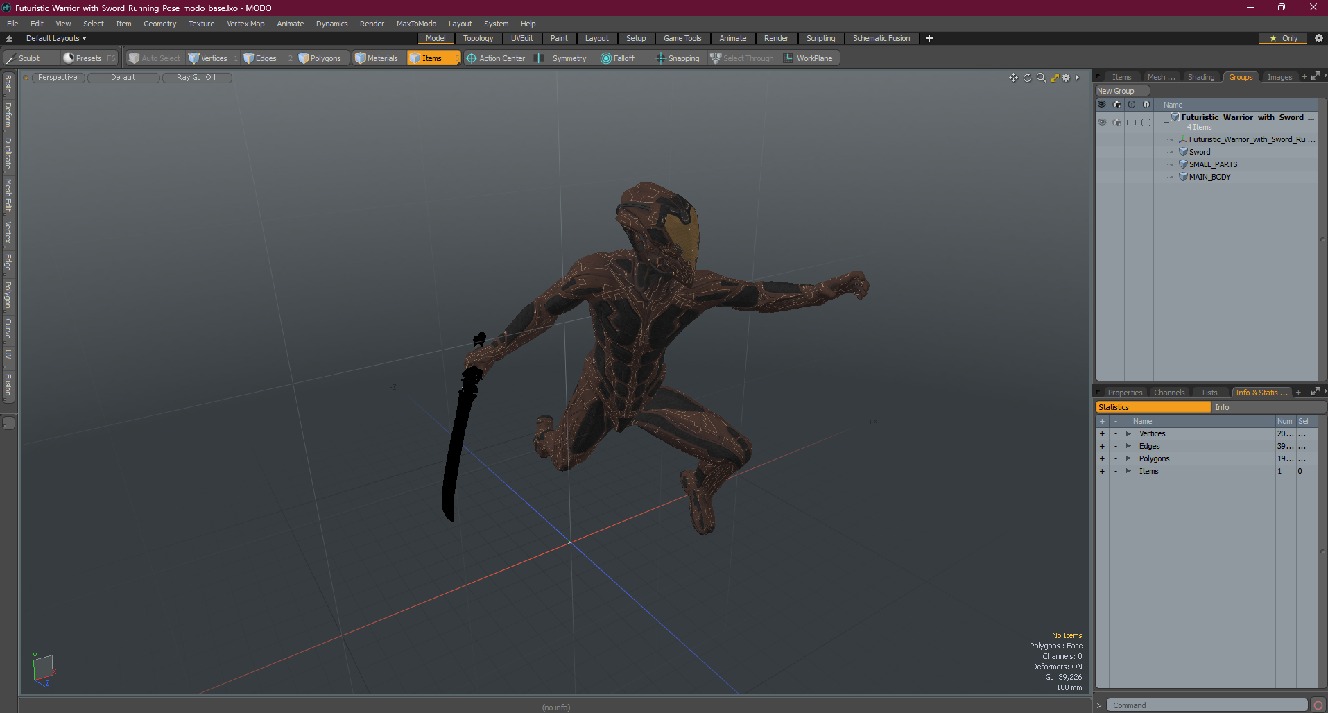 Futuristic Warrior with Sword Running Pose 3D