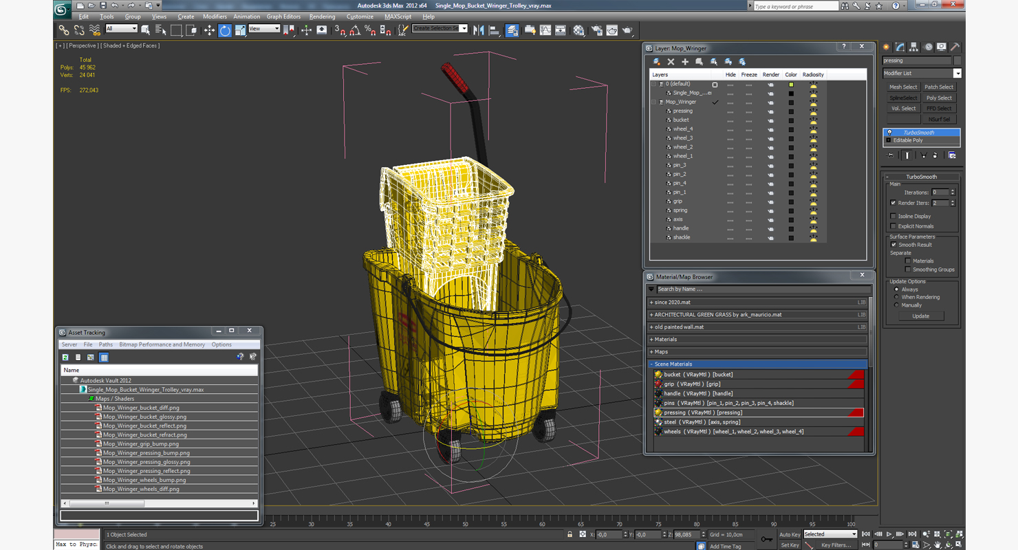 3D Single Mop Bucket Wringer Trolley model
