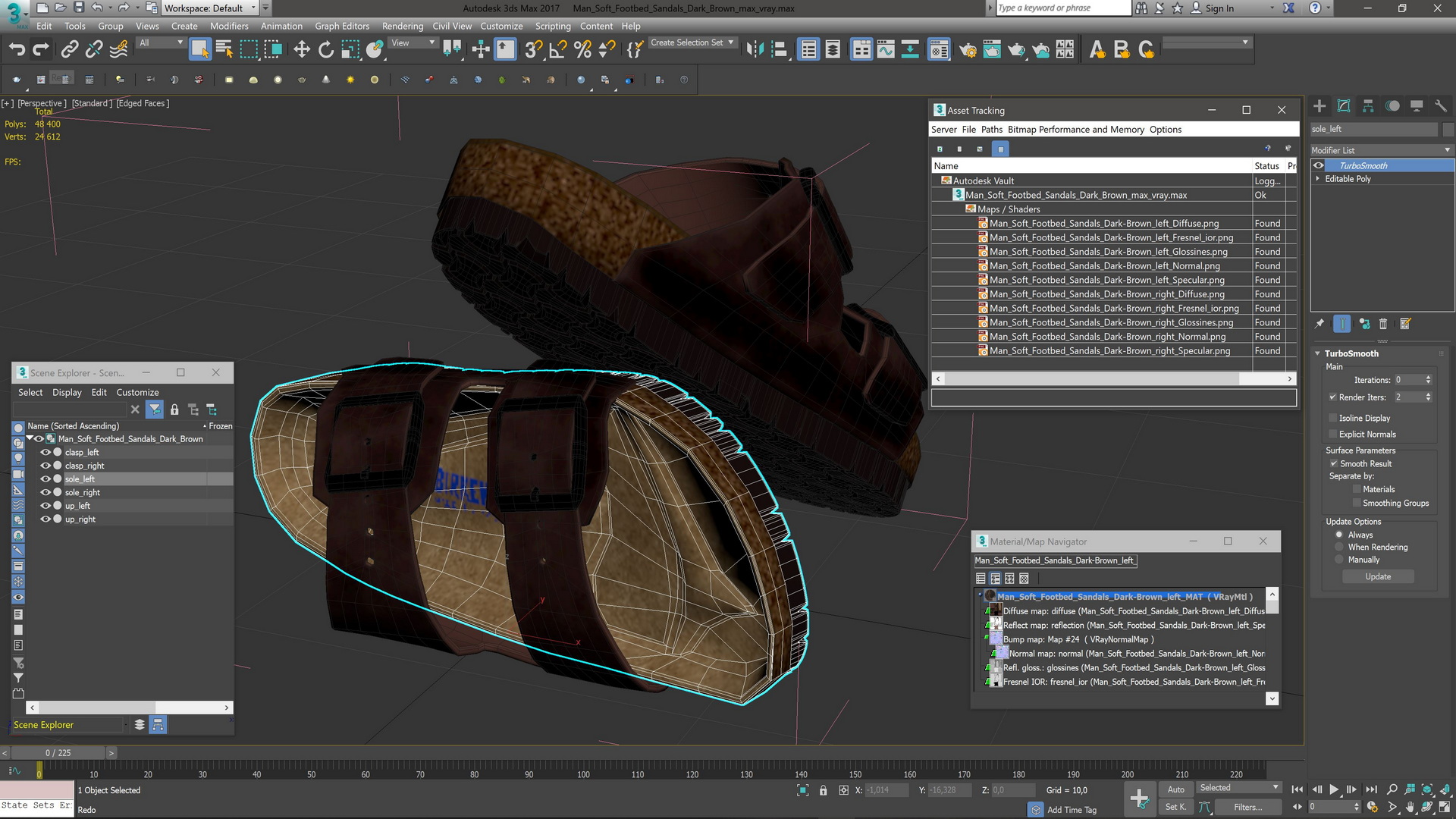 3D model Man Soft Footbed Sandals Dark-Brown