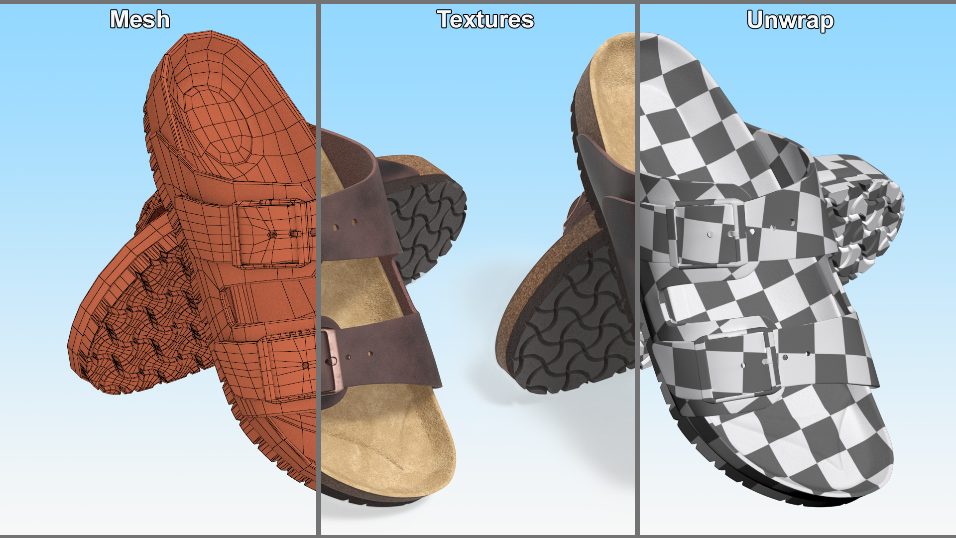 3D model Man Soft Footbed Sandals Dark-Brown