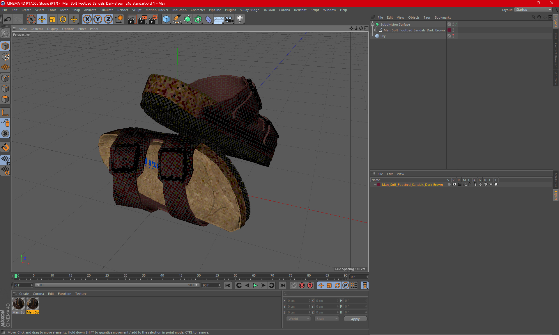 3D model Man Soft Footbed Sandals Dark-Brown