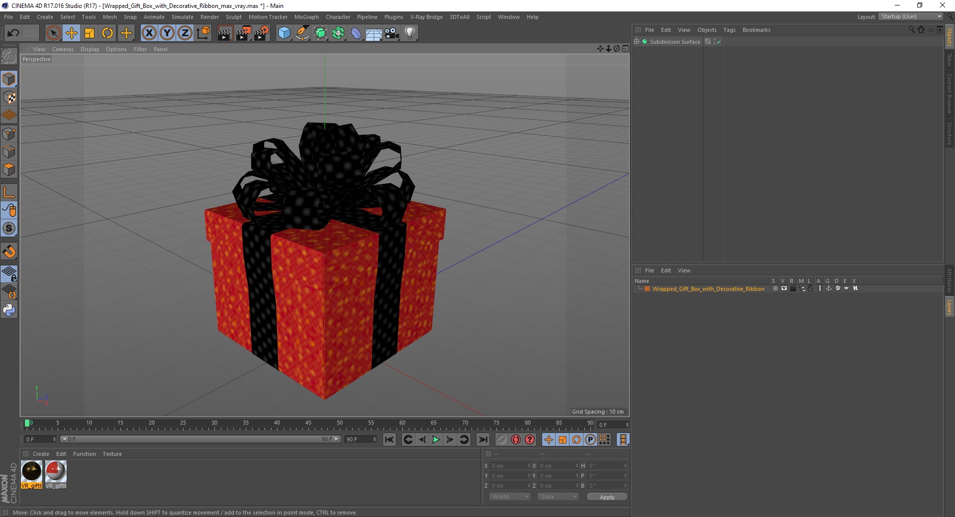 Wrapped Gift Box with Decorative Ribbon 3D model