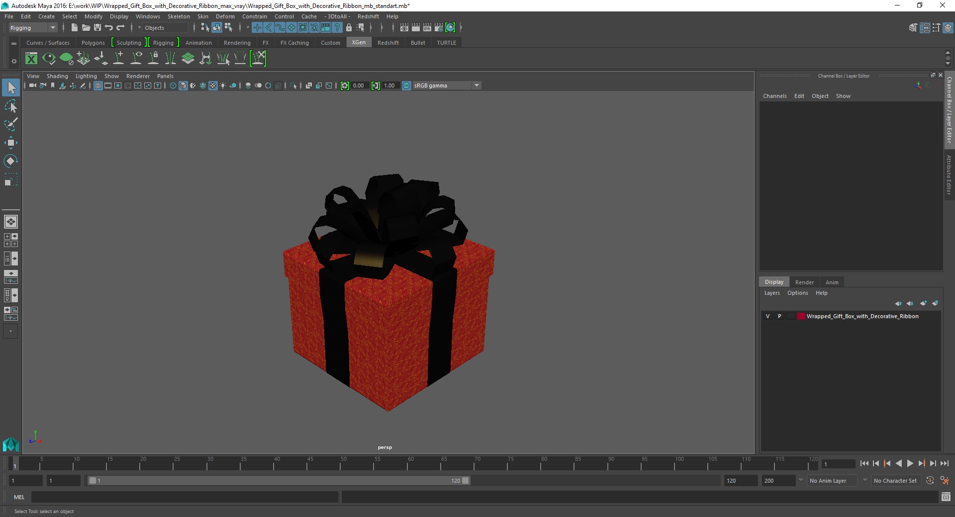 Wrapped Gift Box with Decorative Ribbon 3D model