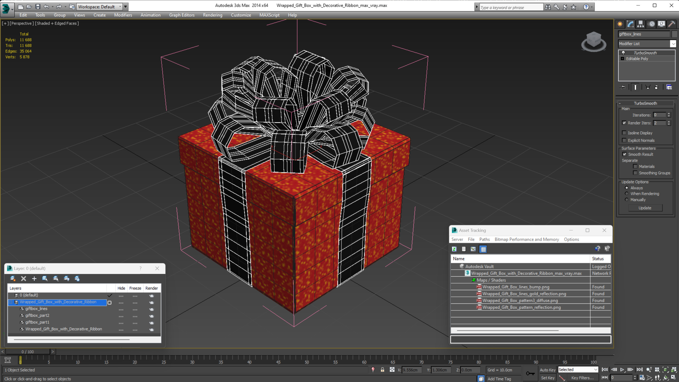 Wrapped Gift Box with Decorative Ribbon 3D model