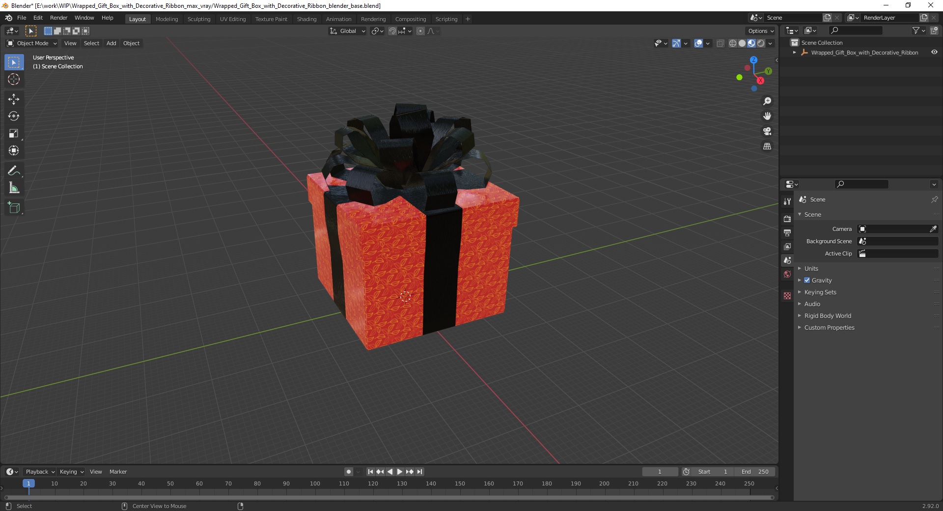 Wrapped Gift Box with Decorative Ribbon 3D model