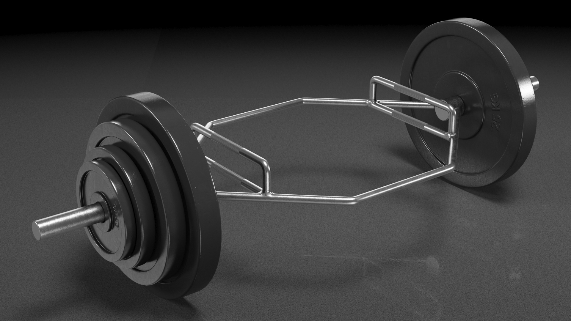 3D Olympic Hex Trap Bar Black with Weights Set model