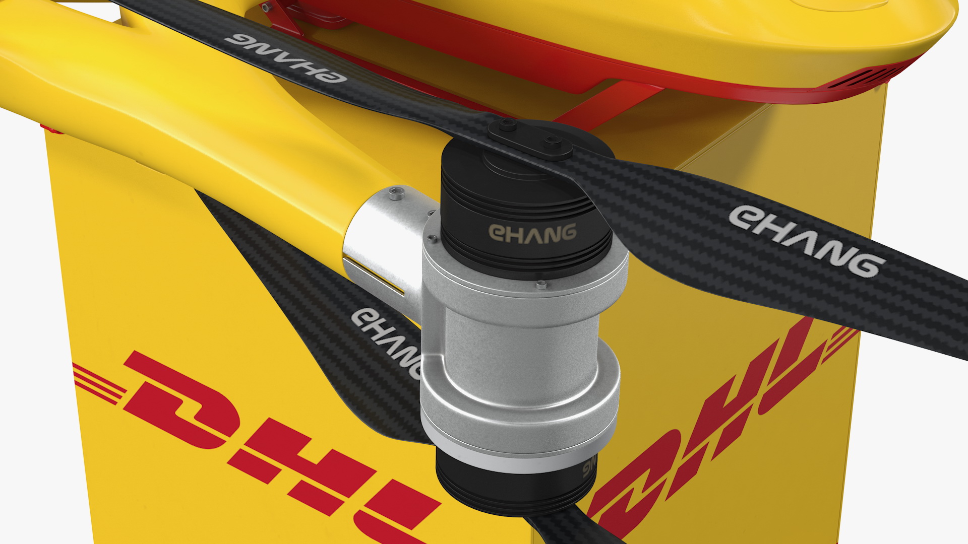 Quadcopter DHL Drone with Delivery Package 3D