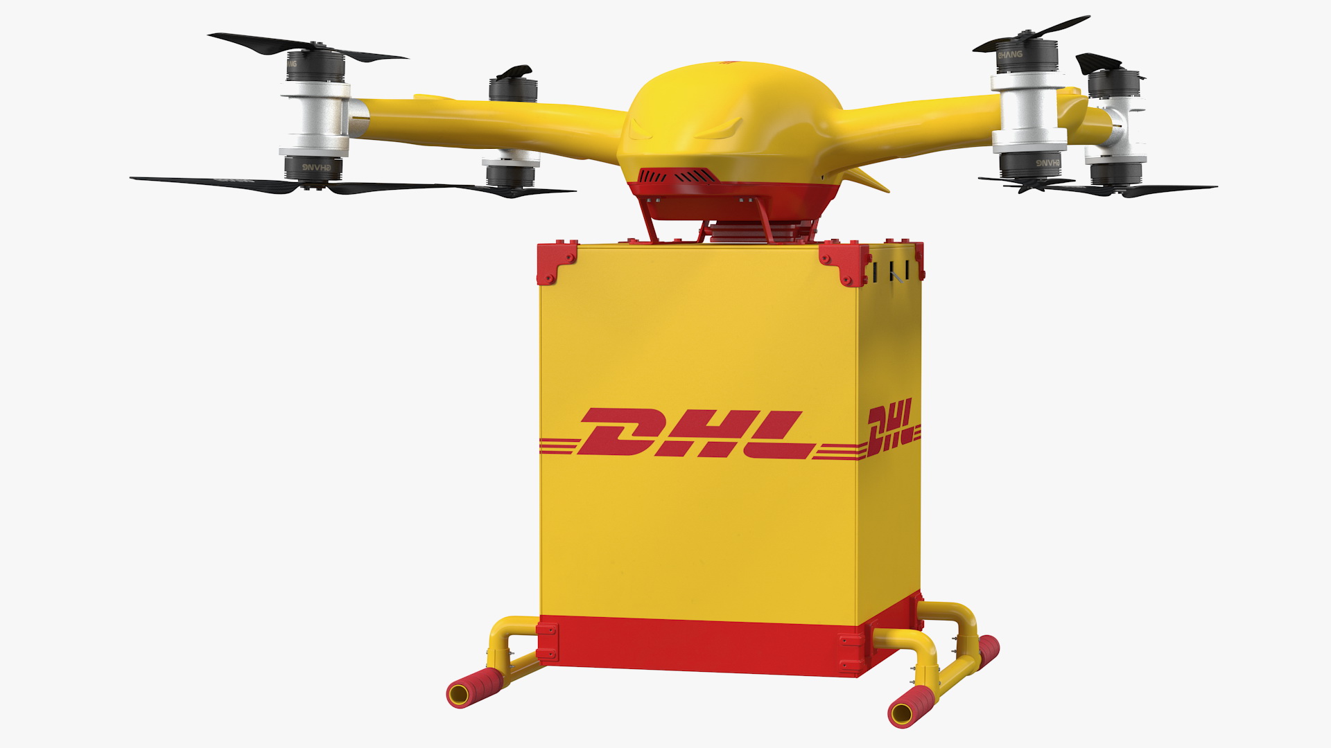 Quadcopter DHL Drone with Delivery Package 3D