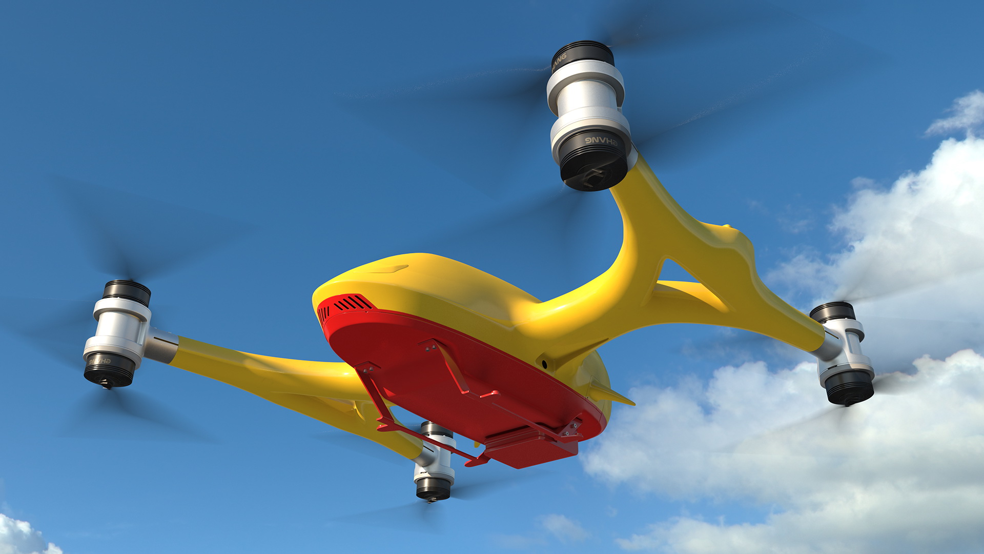 Quadcopter DHL Drone with Delivery Package 3D