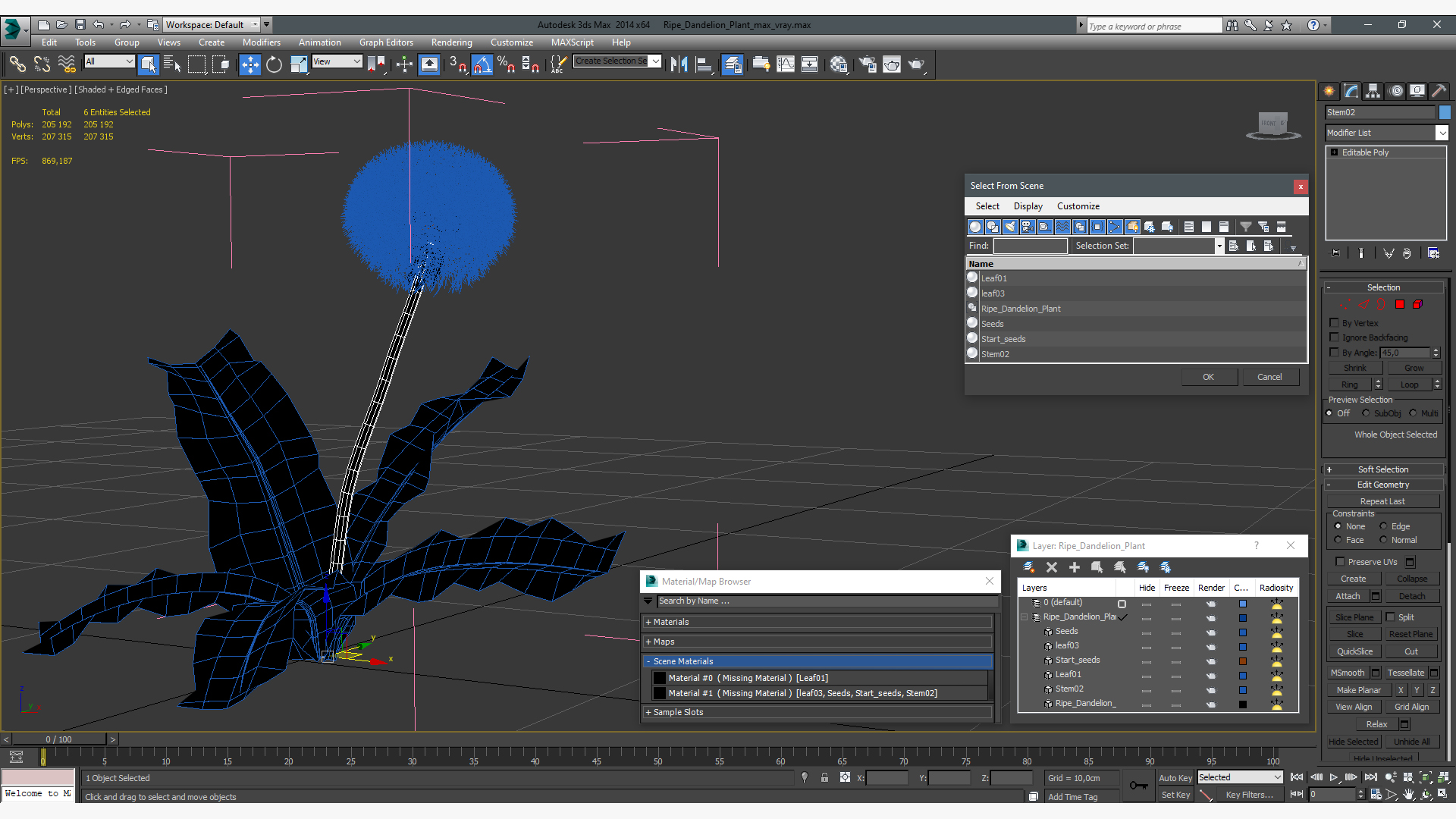 3D model Ripe Dandelion Plant