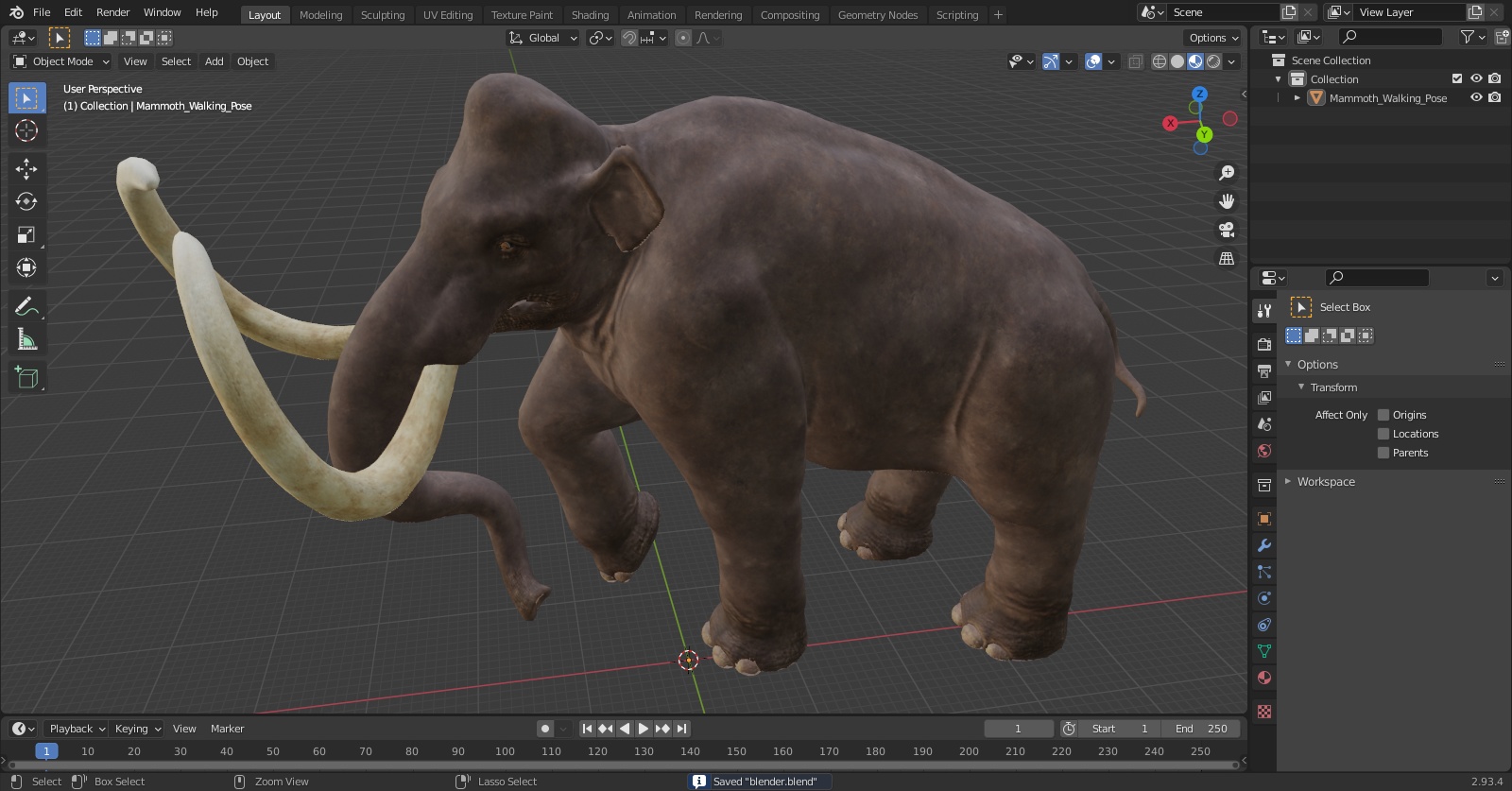 3D model Mammoth Walking Pose