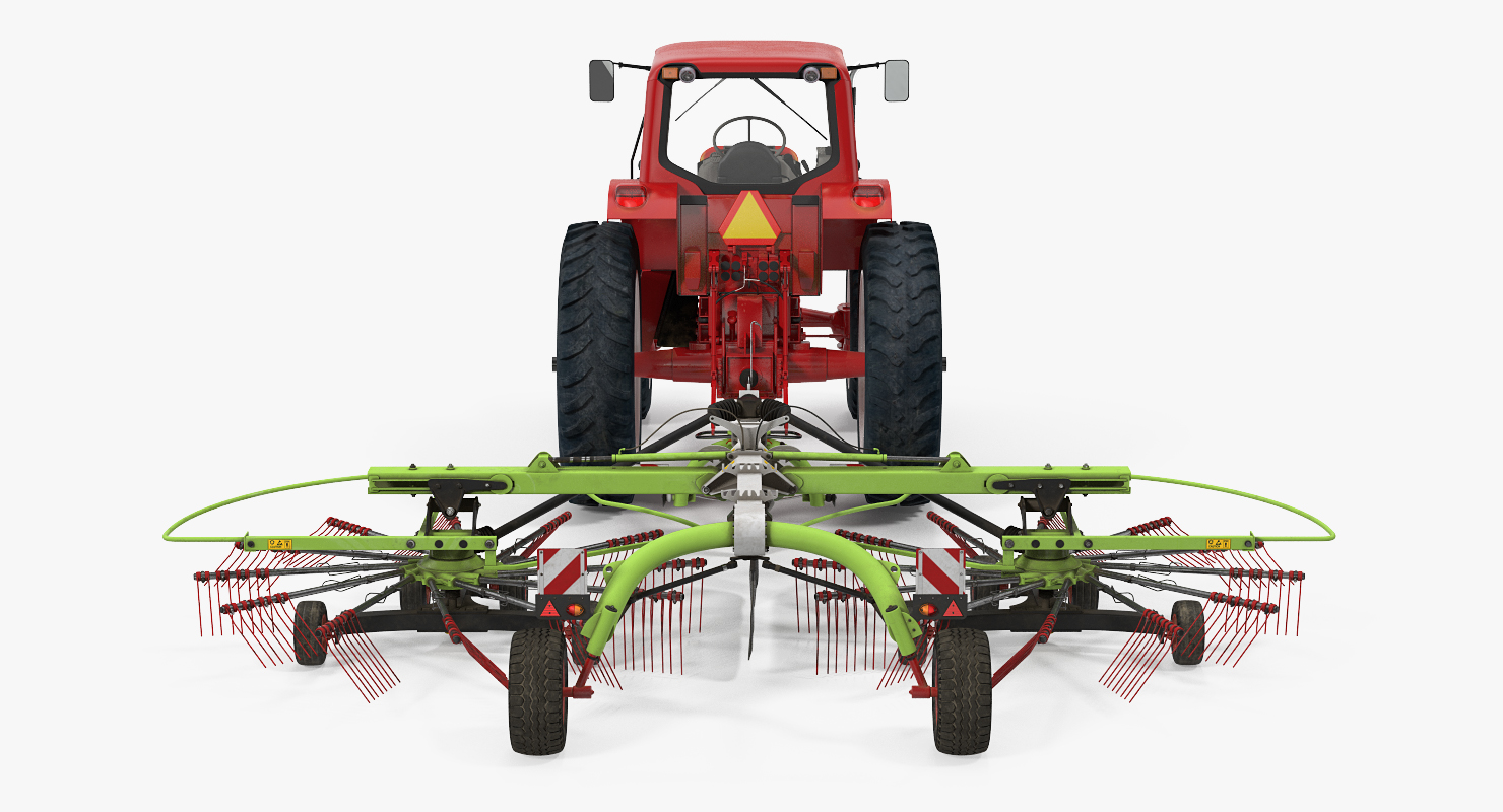 3D model Tractor with Used Twin Rotor Rake Claas Liner 2700