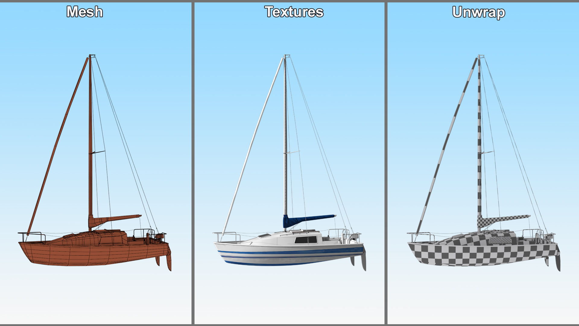 3D Yacht with Sails Down