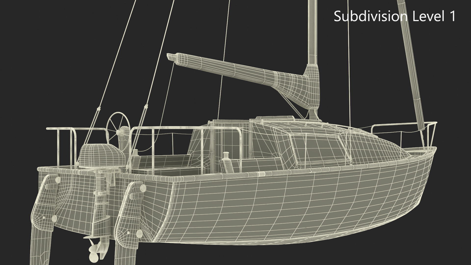 3D Yacht with Sails Down