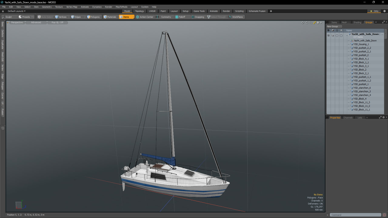 3D Yacht with Sails Down